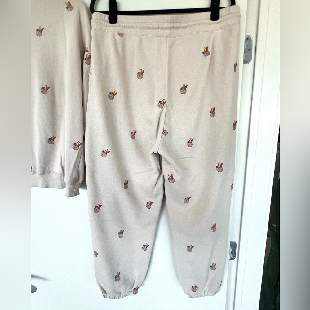 Lou & Grey Cotton Beige Embroidered Peace Sign Matching Sweatshirt and Pant Set - Picture 6 of 9